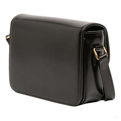 Second hand Céline Triomphe Teen Shiny Calfskin Leather Flap Crossbody Black - Tabita Bags