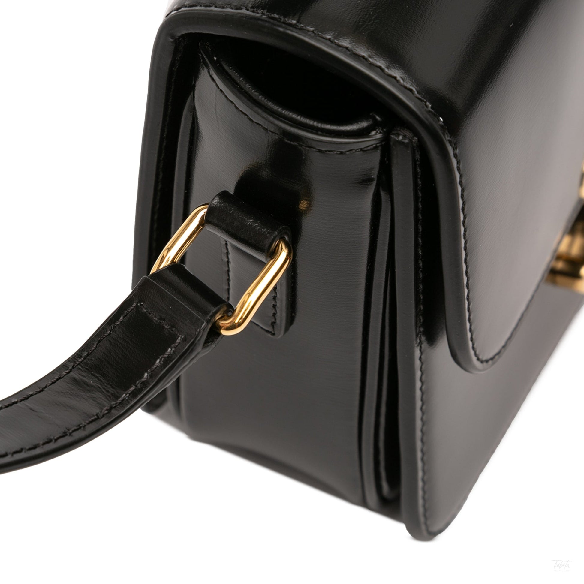 Second hand Céline Triomphe Teen Shiny Calfskin Leather Flap Crossbody Black - Tabita Bags