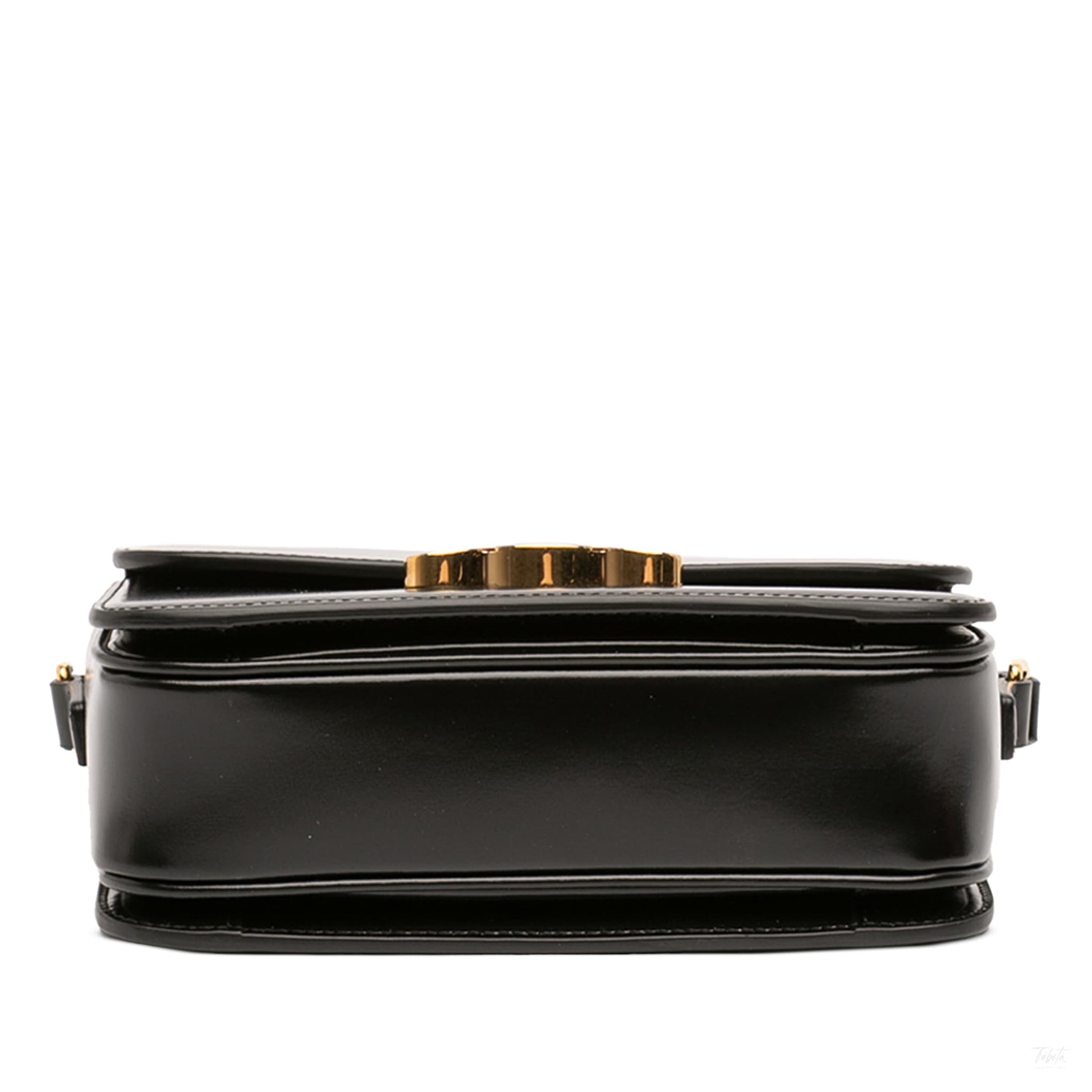 Second hand Céline Triomphe Teen Shiny Calfskin Leather Flap Crossbody Black - Tabita Bags