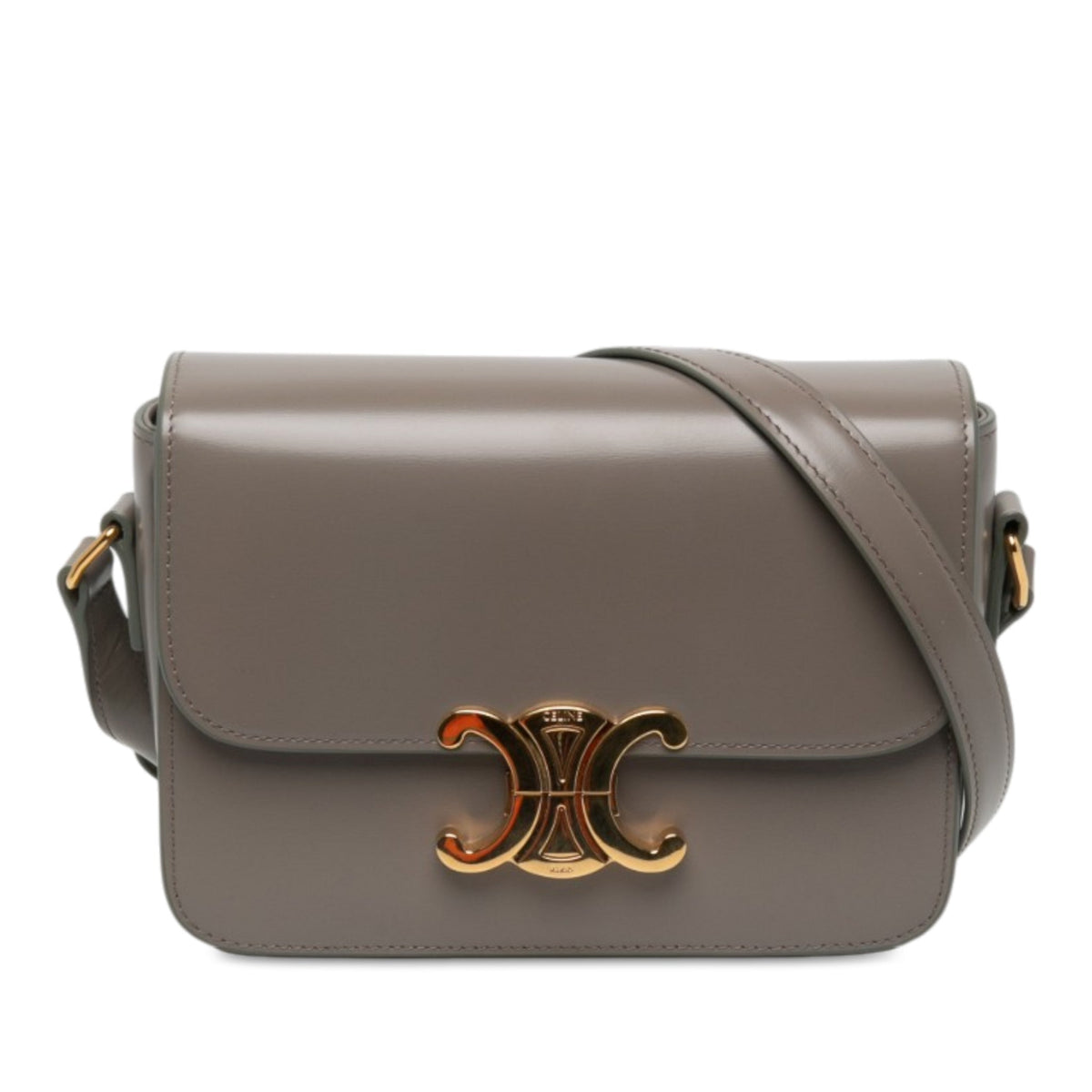 Second hand Céline Triomphe Teen Shiny Calfskin Leather Flap Crossbody Brown - Tabita Bags