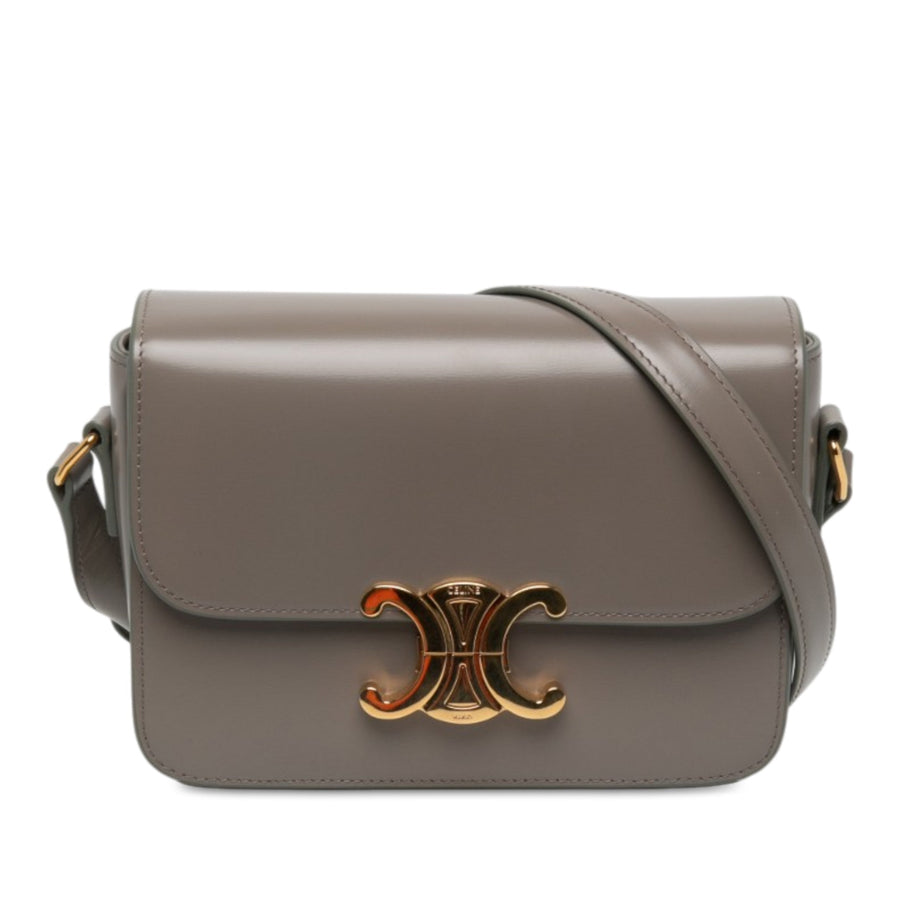 Second hand Céline Triomphe Teen Shiny Calfskin Leather Flap Crossbody Brown - Tabita Bags
