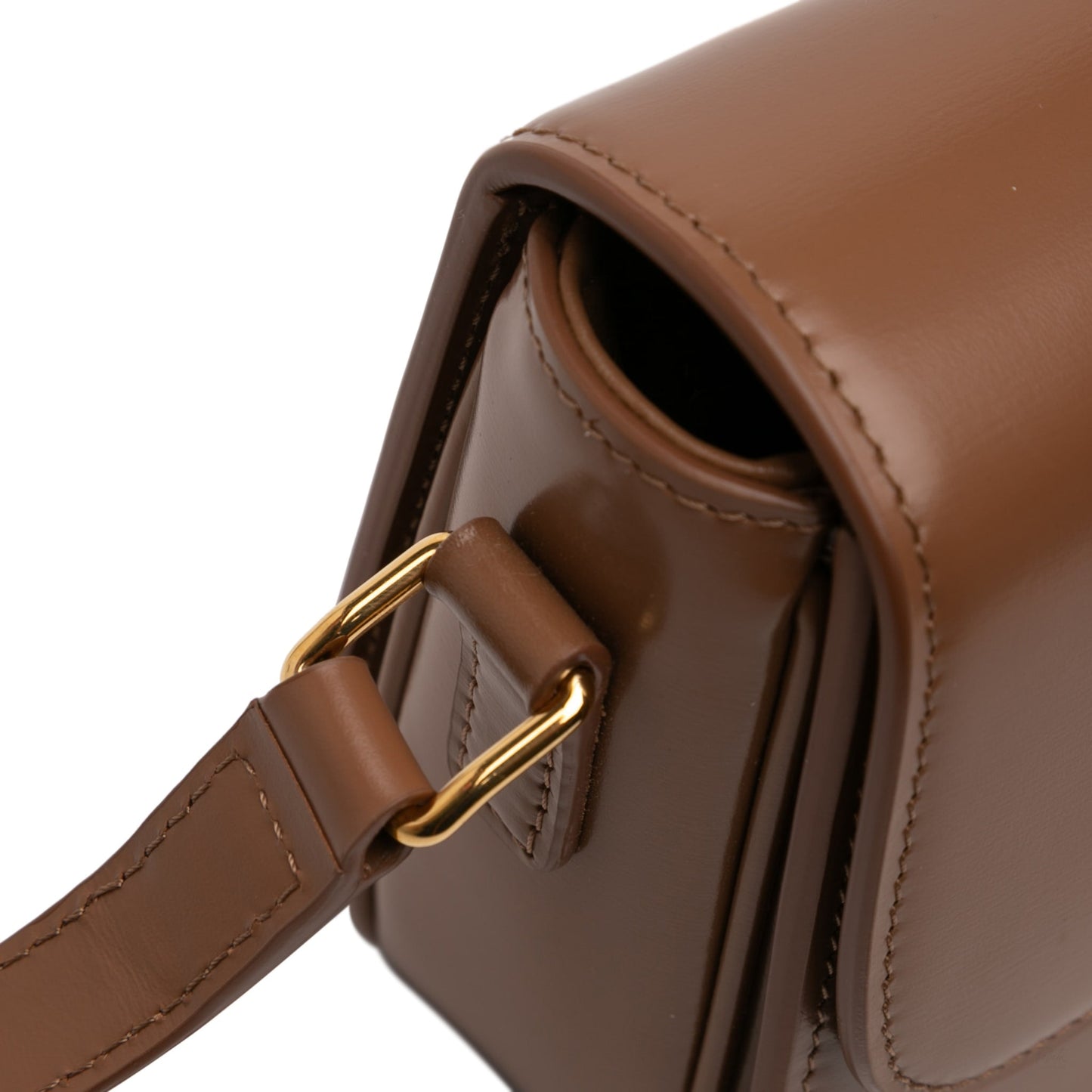 Second hand Céline Triomphe Teen Shiny Calfskin Leather Flap Crossbody Brown - Tabita Bags