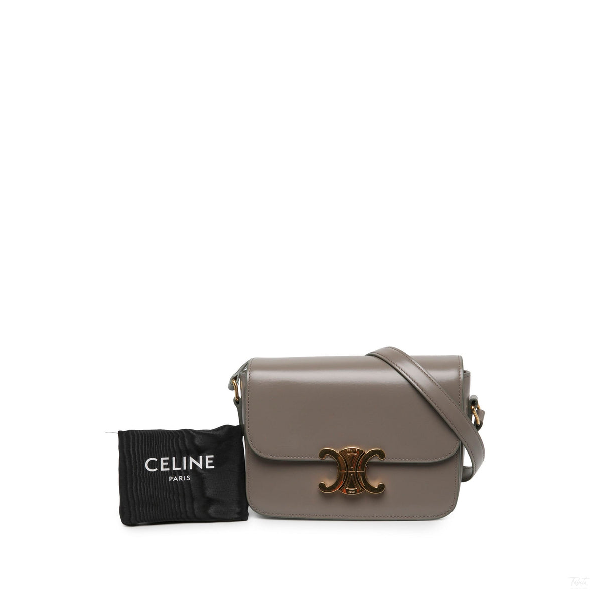 Second hand Céline Triomphe Teen Shiny Calfskin Leather Flap Crossbody Brown - Tabita Bags