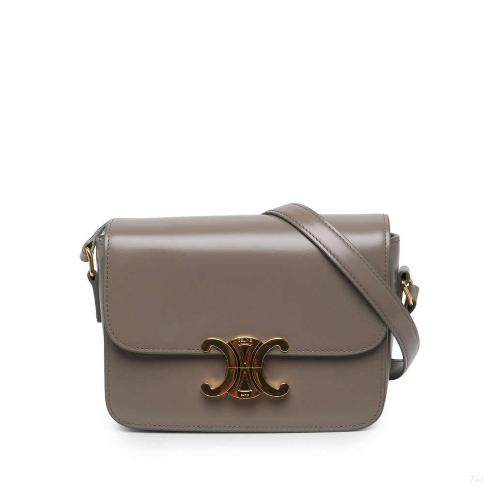 Second hand Céline Triomphe Teen Shiny Calfskin Leather Flap Crossbody Brown - Tabita Bags
