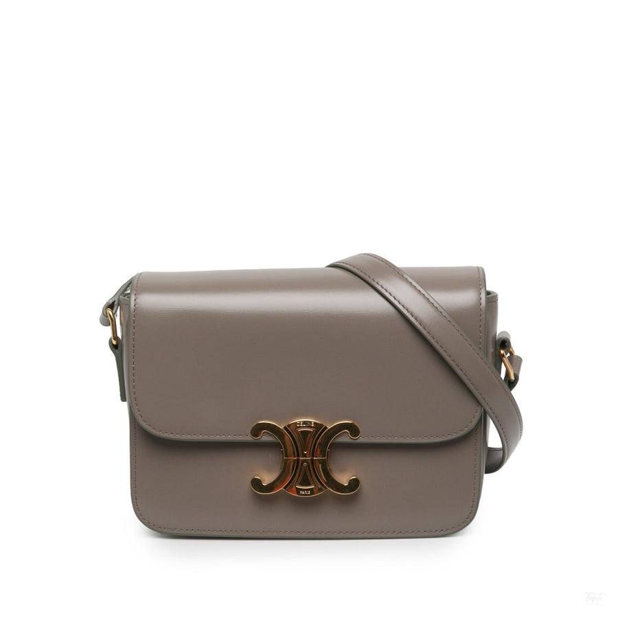 Second hand Céline Triomphe Teen Shiny Calfskin Leather Flap Crossbody Brown - Tabita Bags