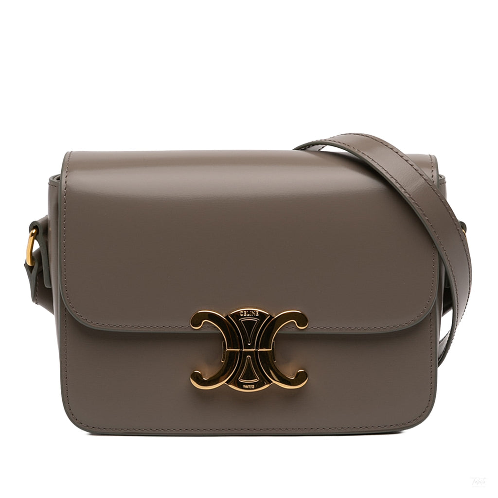Second hand Céline Triomphe Teen Shiny Calfskin Leather Flap Crossbody Brown - Tabita Bags