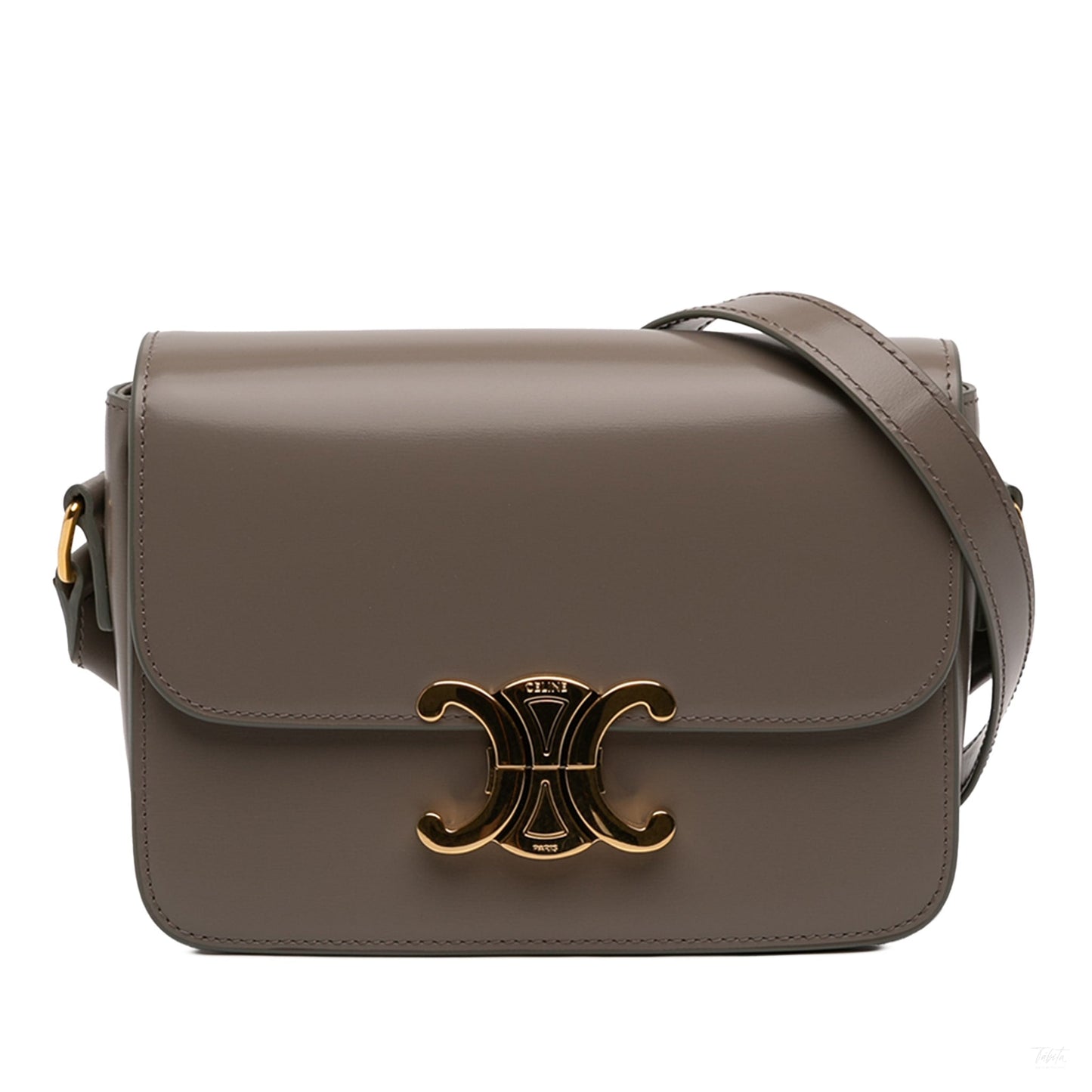 Second hand Céline Triomphe Teen Shiny Calfskin Leather Flap Crossbody Brown - Tabita Bags