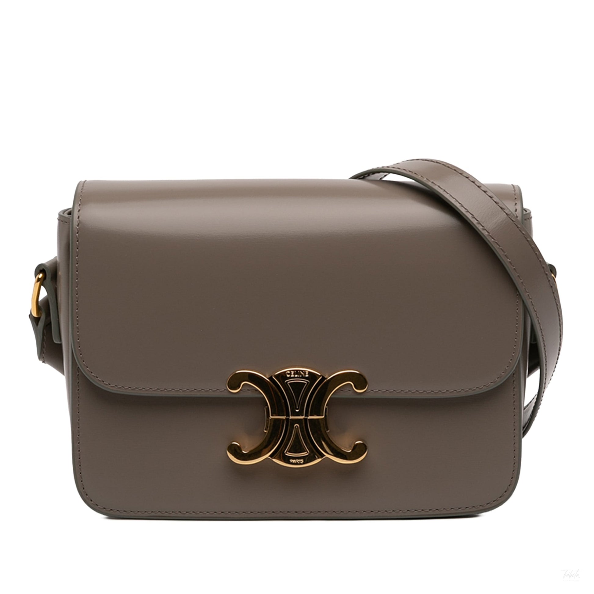 Second hand Céline Triomphe Teen Shiny Calfskin Leather Flap Crossbody Brown - Tabita Bags