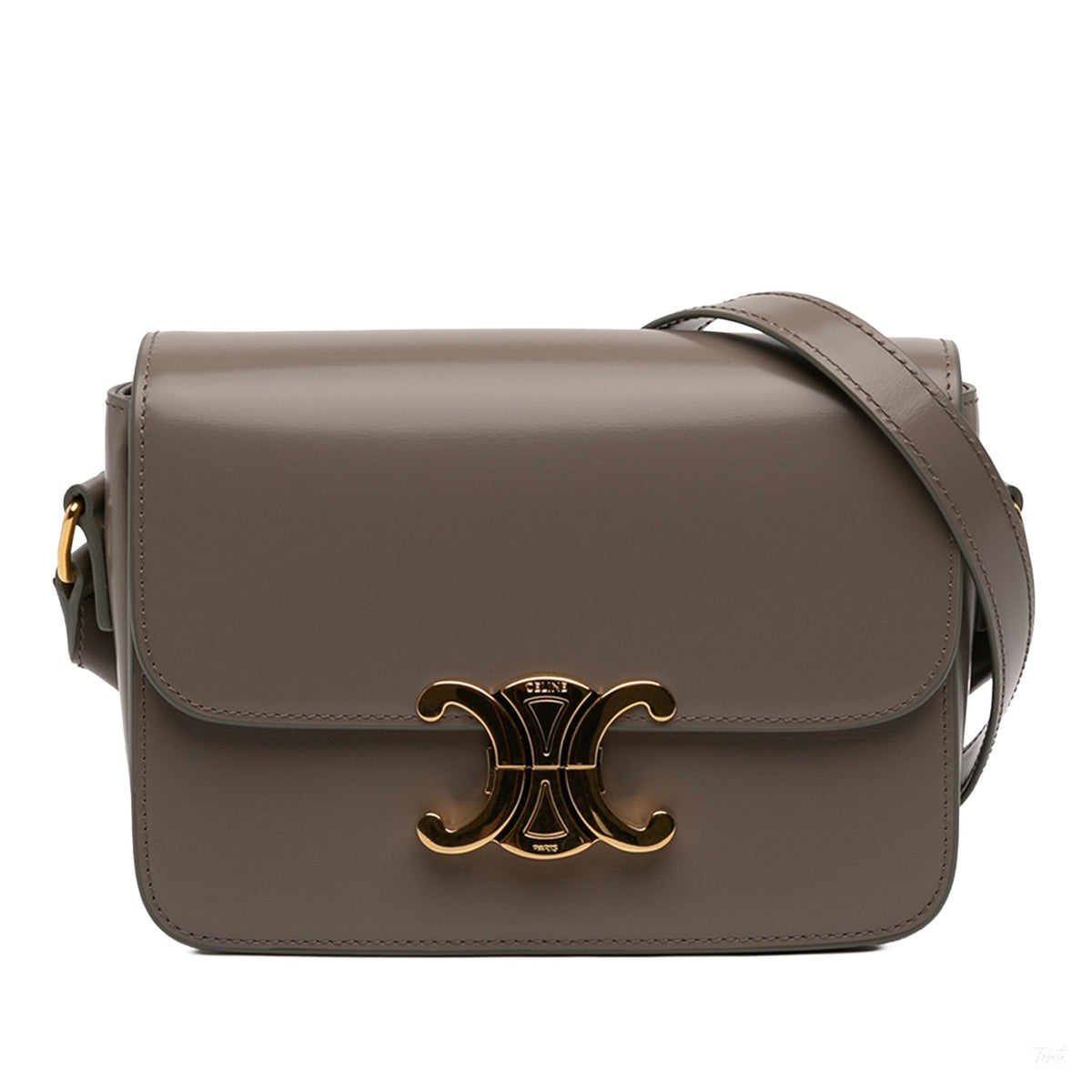 Second hand Céline Triomphe Teen Shiny Calfskin Leather Flap Crossbody Brown - Tabita Bags