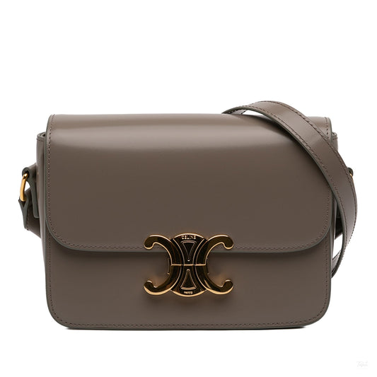 Second hand Céline Triomphe Teen Shiny Calfskin Leather Flap Crossbody Brown - Tabita Bags