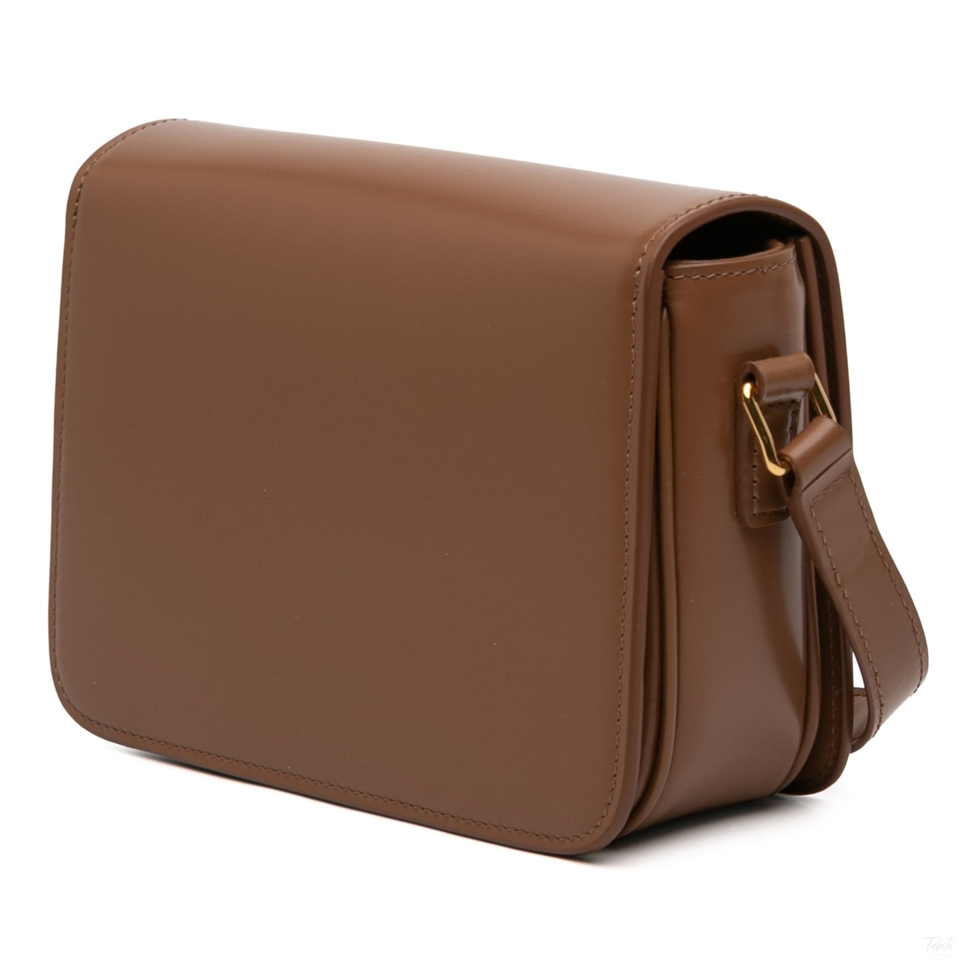 Second hand Céline Triomphe Teen Shiny Calfskin Leather Flap Crossbody Brown - Tabita Bags