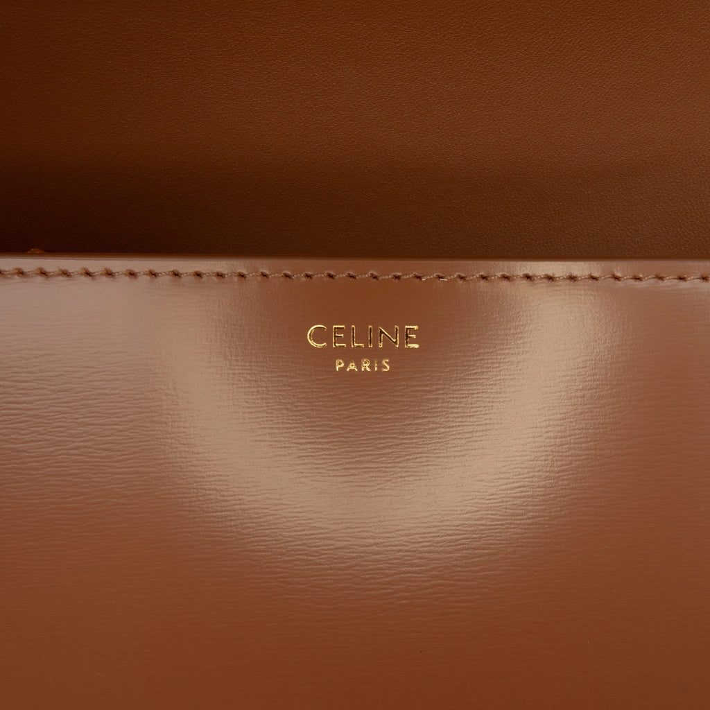 Second hand Céline Triomphe Teen Shiny Calfskin Leather Flap Crossbody Brown - Tabita Bags