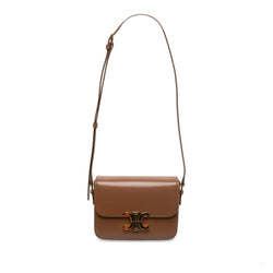 Second hand Céline Triomphe Teen Shiny Calfskin Leather Flap Crossbody Brown - Tabita Bags