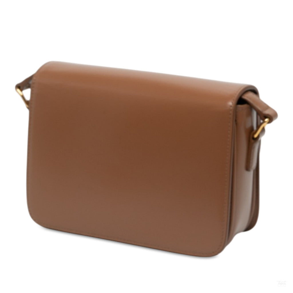 Second hand Céline Triomphe Teen Shiny Calfskin Leather Flap Crossbody Brown - Tabita Bags