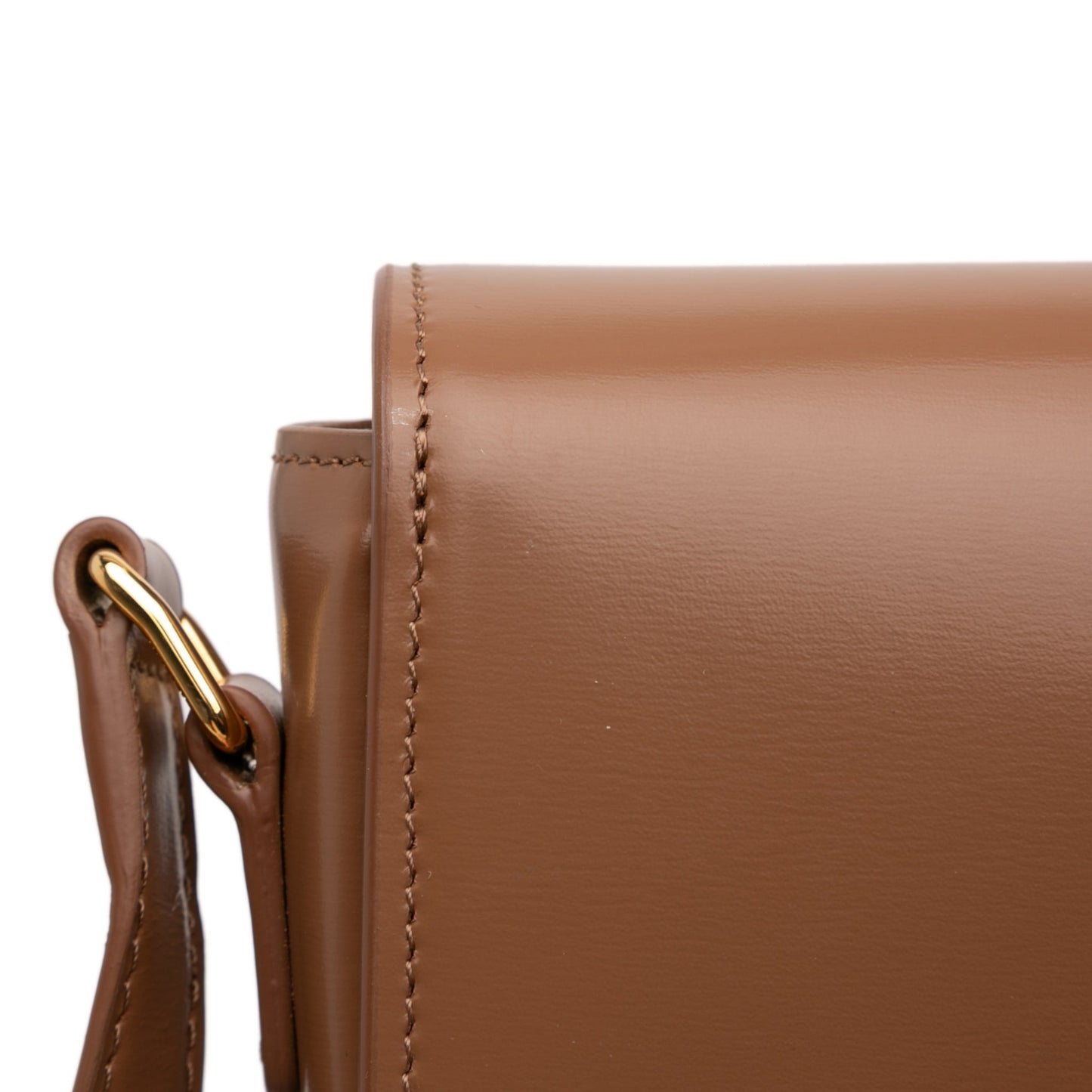 Second hand Céline Triomphe Teen Shiny Calfskin Leather Flap Crossbody Brown - Tabita Bags