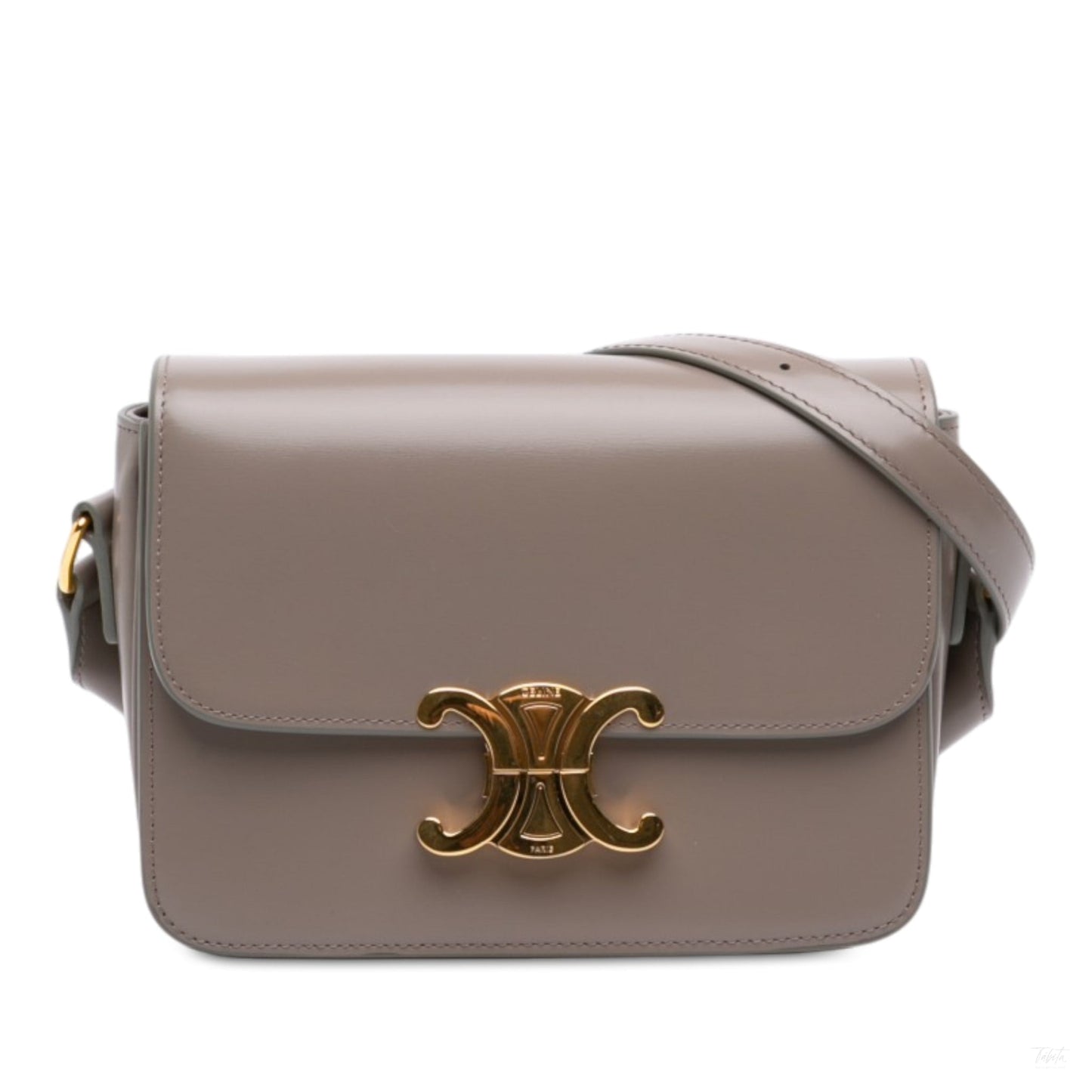 Second hand Céline Triomphe Teen Shiny Calfskin Leather Flap Crossbody Brown - Tabita Bags