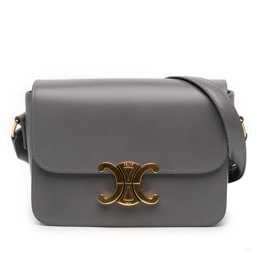 Second hand Céline Triomphe Teen Shiny Calfskin Leather Flap Crossbody Grey - Tabita Bags