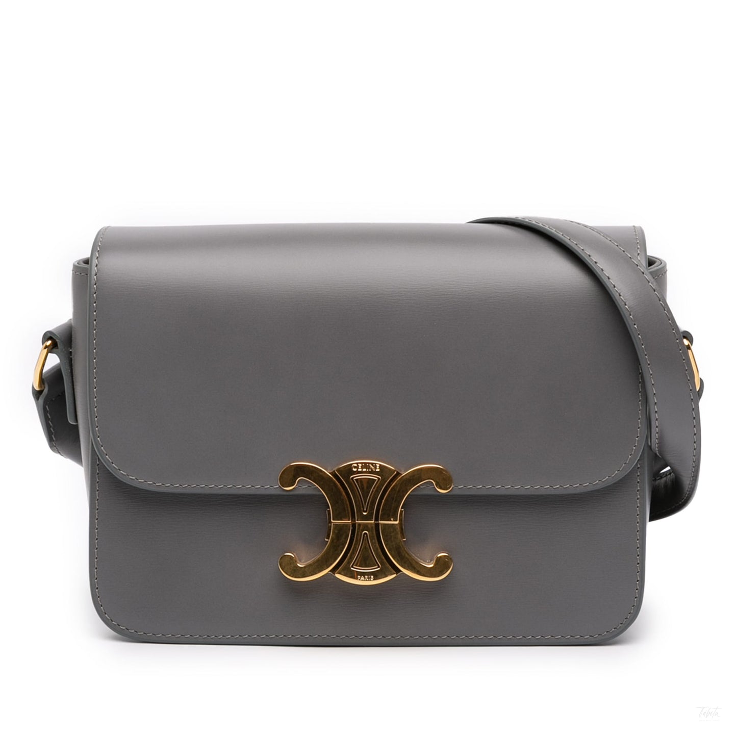 Second hand Céline Triomphe Teen Shiny Calfskin Leather Flap Crossbody Grey - Tabita Bags