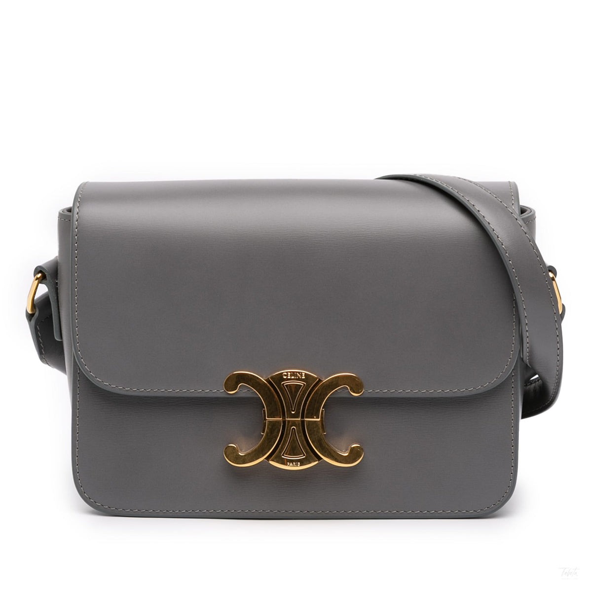Second hand Céline Triomphe Teen Shiny Calfskin Leather Flap Crossbody Grey - Tabita Bags