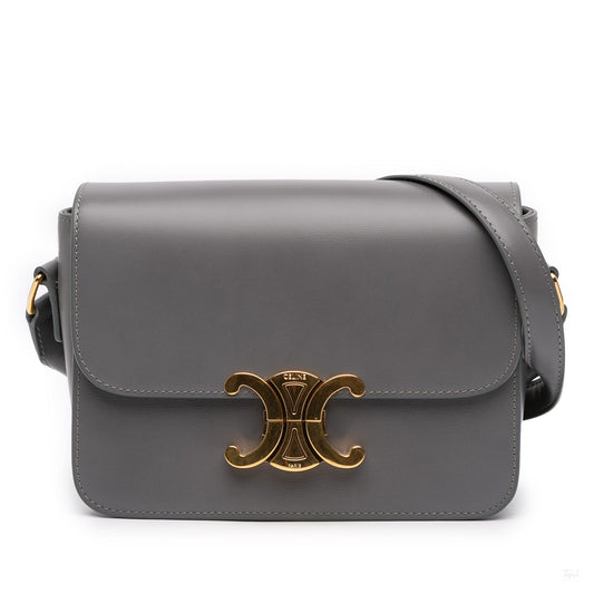 Second hand Céline Triomphe Teen Shiny Calfskin Leather Flap Crossbody Grey - Tabita Bags