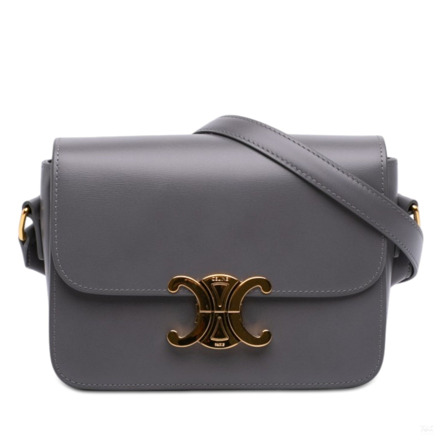 Second hand Céline Triomphe Teen Shiny Calfskin Leather Flap Crossbody Grey - Tabita Bags