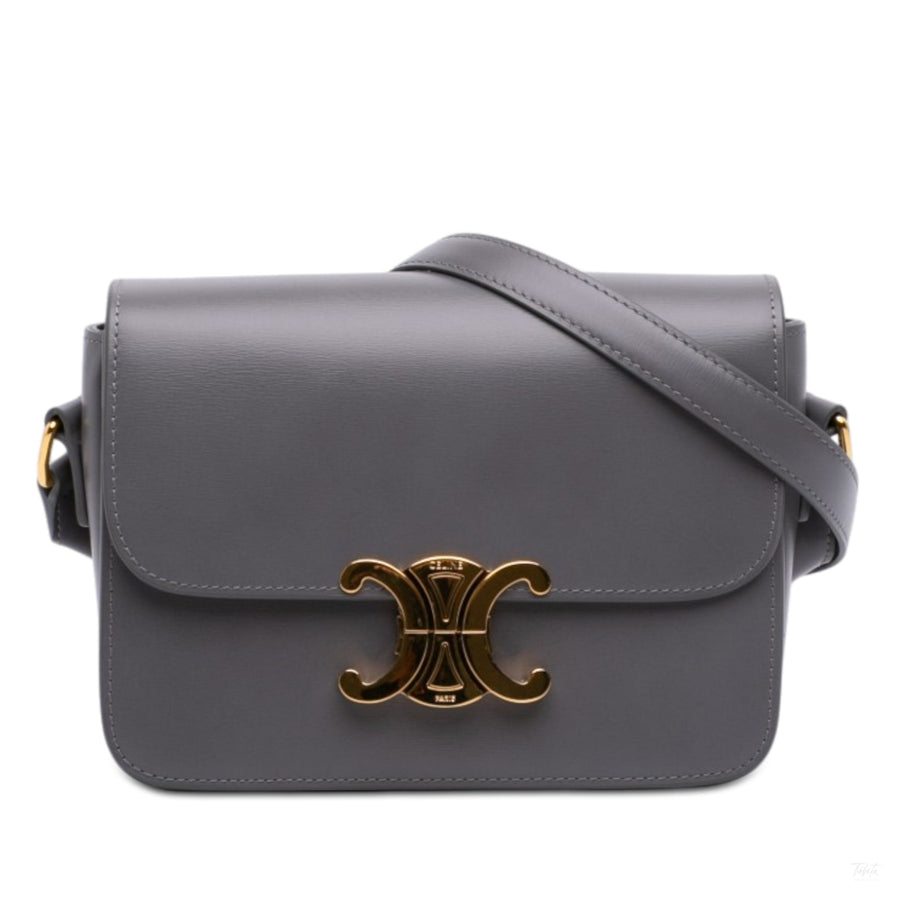 Second hand Céline Triomphe Teen Shiny Calfskin Leather Flap Crossbody Grey - Tabita Bags