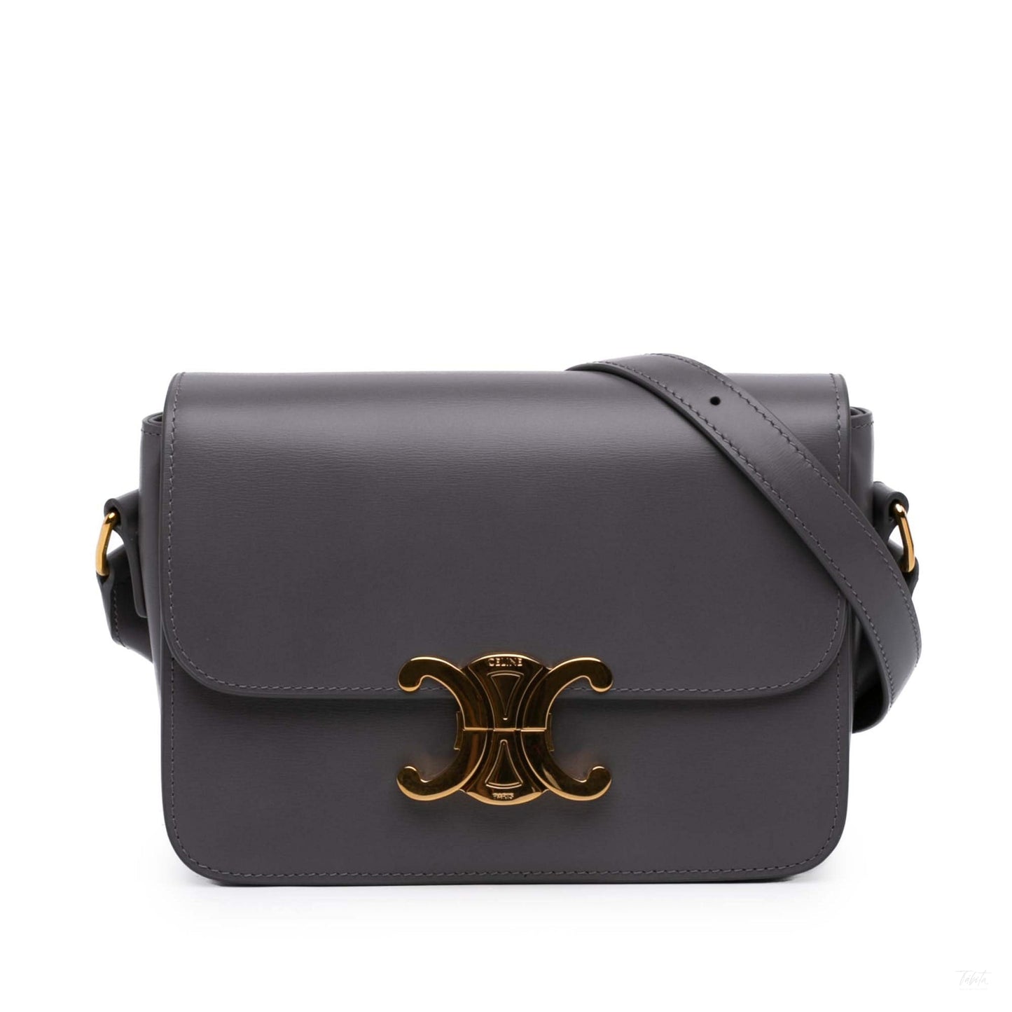 Second hand Céline Triomphe Teen Shiny Calfskin Leather Flap Crossbody Grey - Tabita Bags