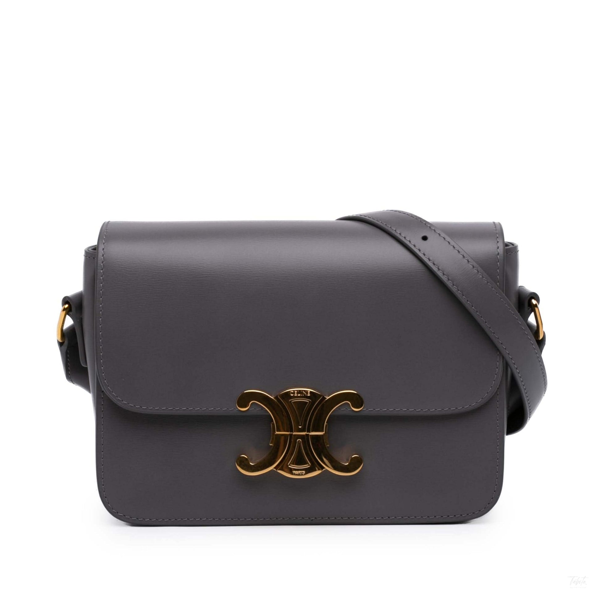 Second hand Céline Triomphe Teen Shiny Calfskin Leather Flap Crossbody Grey - Tabita Bags