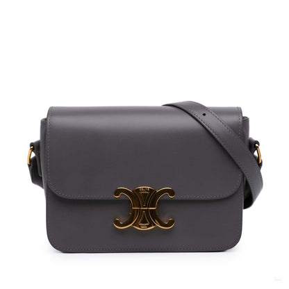 Second hand Céline Triomphe Teen Shiny Calfskin Leather Flap Crossbody Grey - Tabita Bags