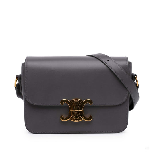 Second hand Céline Triomphe Teen Shiny Calfskin Leather Flap Crossbody Grey - Tabita Bags