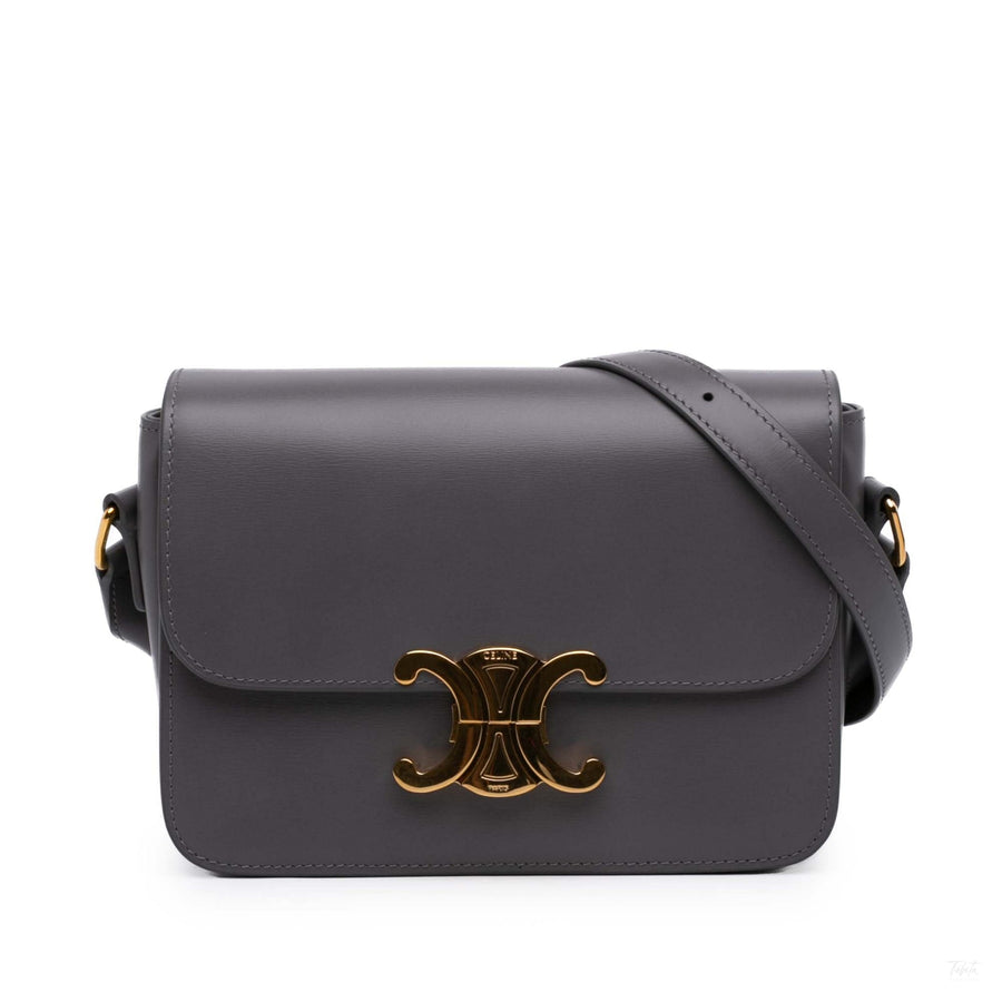 Second hand Céline Triomphe Teen Shiny Calfskin Leather Flap Crossbody Grey - Tabita Bags