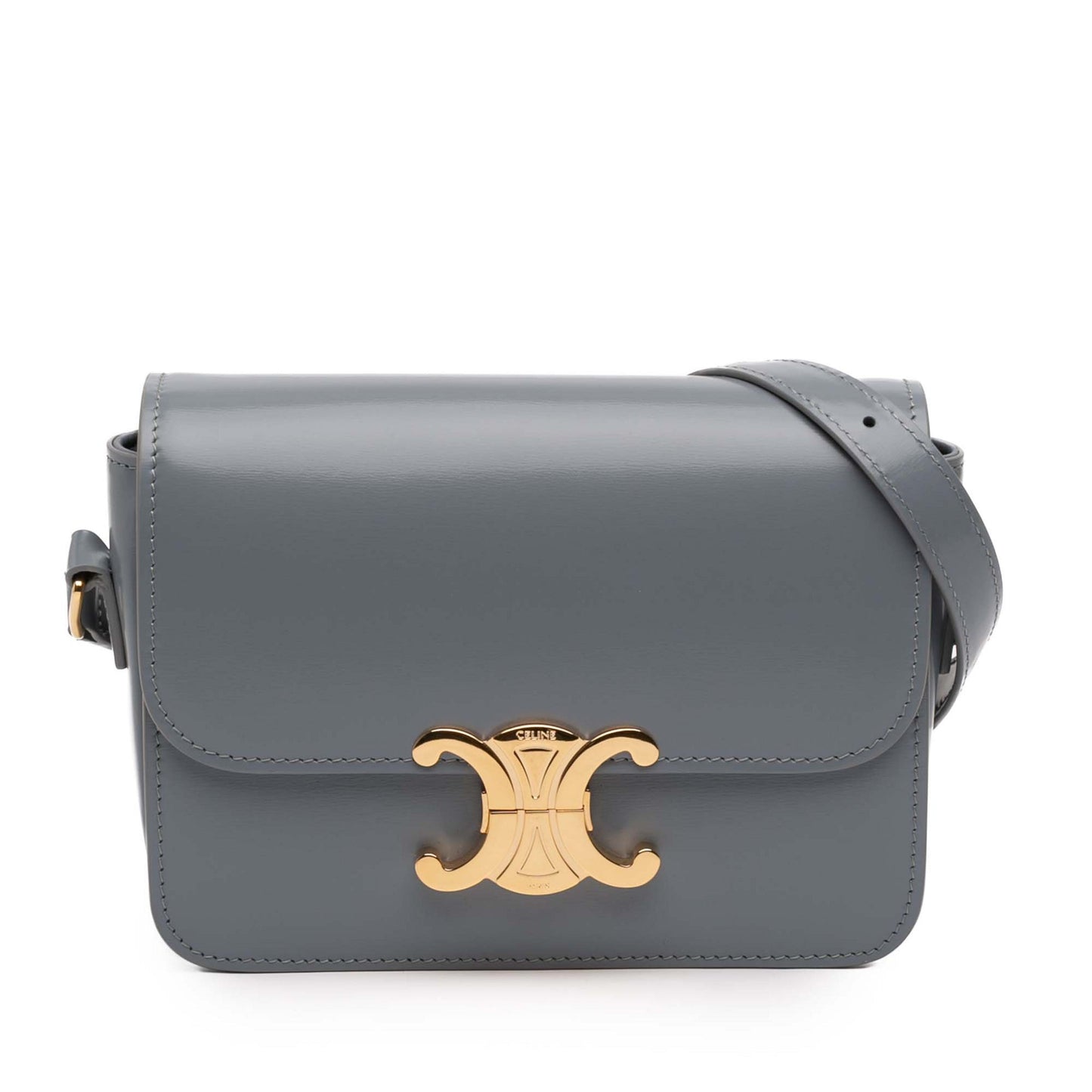 Second hand Céline Triomphe Teen Shiny Calfskin Leather Flap Crossbody Grey - Tabita Bags