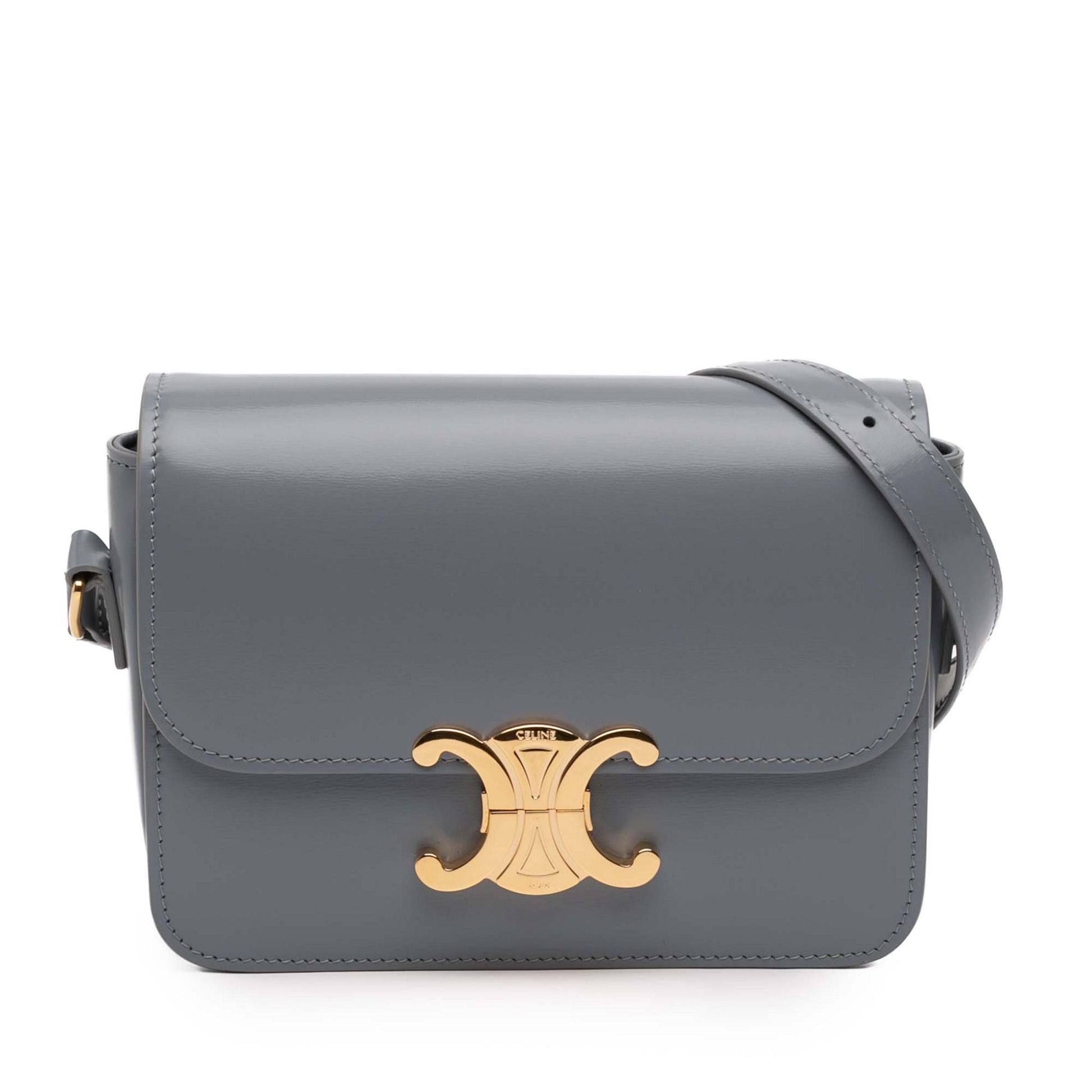 Second hand Céline Triomphe Teen Shiny Calfskin Leather Flap Crossbody Grey - Tabita Bags