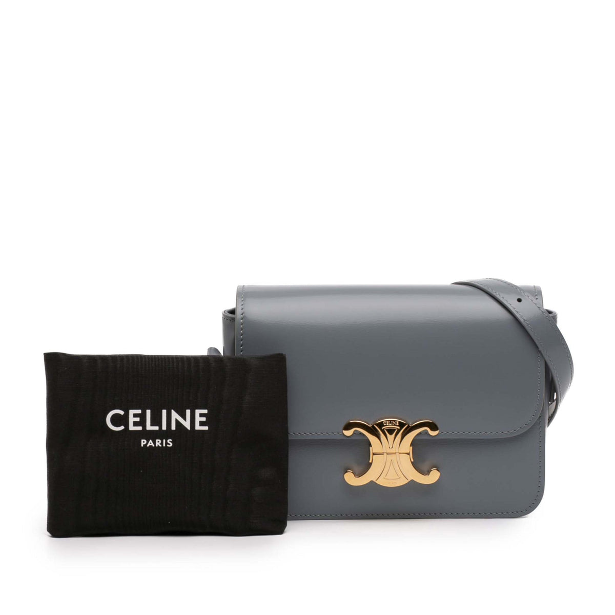 Second hand Céline Triomphe Teen Shiny Calfskin Leather Flap Crossbody Grey - Tabita Bags