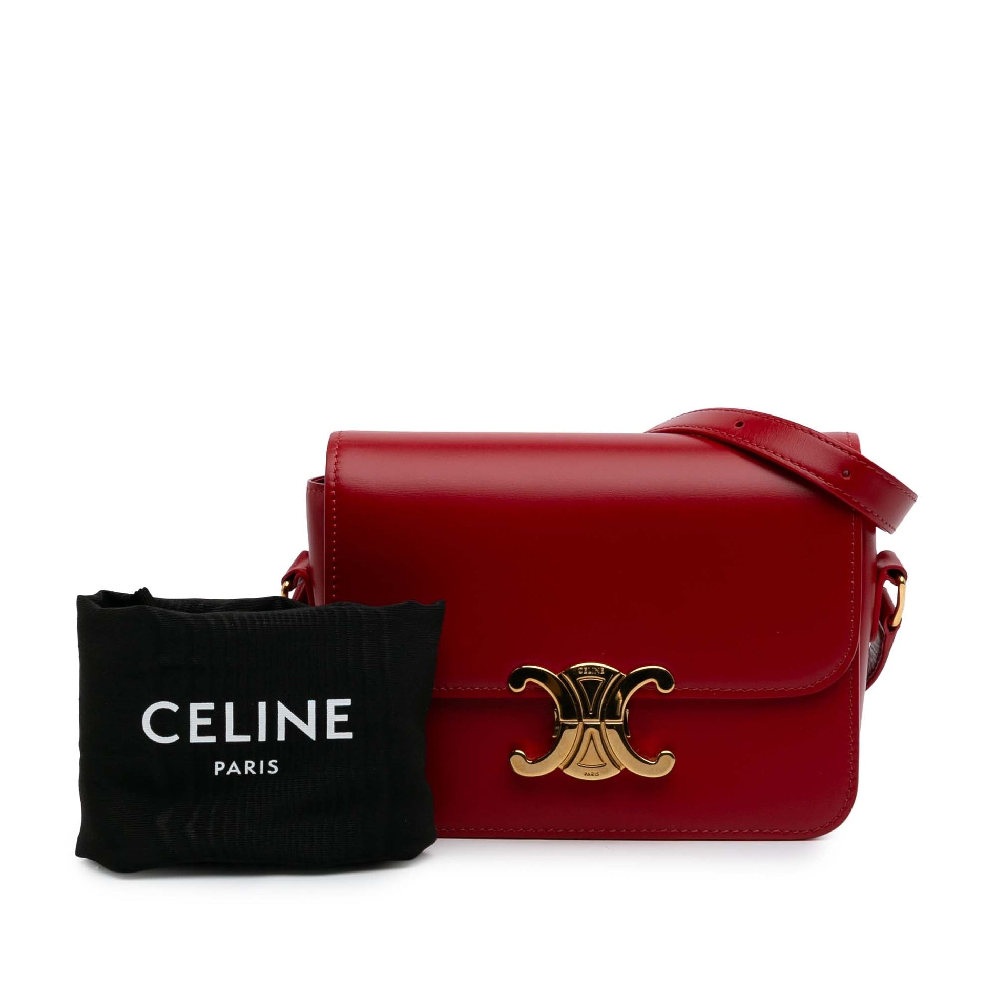 Second hand Céline Triomphe Teen Shiny Calfskin Leather Flap Crossbody Red - Tabita Bags