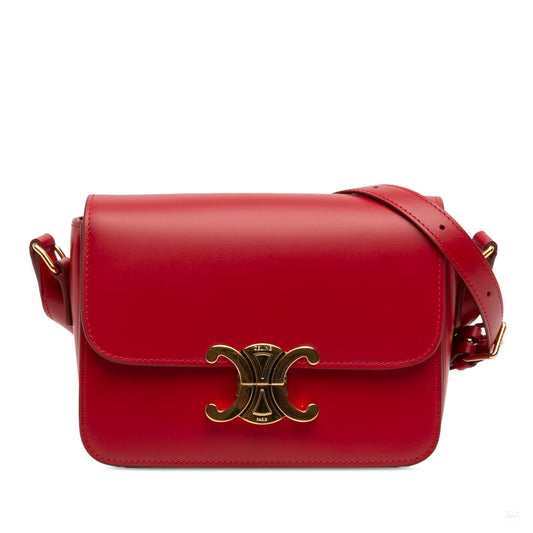 Second hand Céline Triomphe Teen Shiny Calfskin Leather Flap Crossbody Red - Tabita Bags