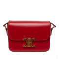 Second hand Céline Triomphe Teen Shiny Calfskin Leather Flap Crossbody Red - Tabita Bags