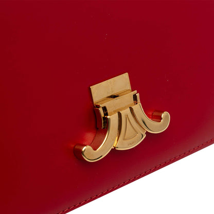 Second hand Céline Triomphe Teen Shiny Calfskin Leather Flap Crossbody Red - Tabita Bags