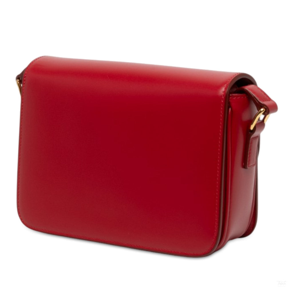 Second hand Céline Triomphe Teen Shiny Calfskin Leather Flap Crossbody Red - Tabita Bags