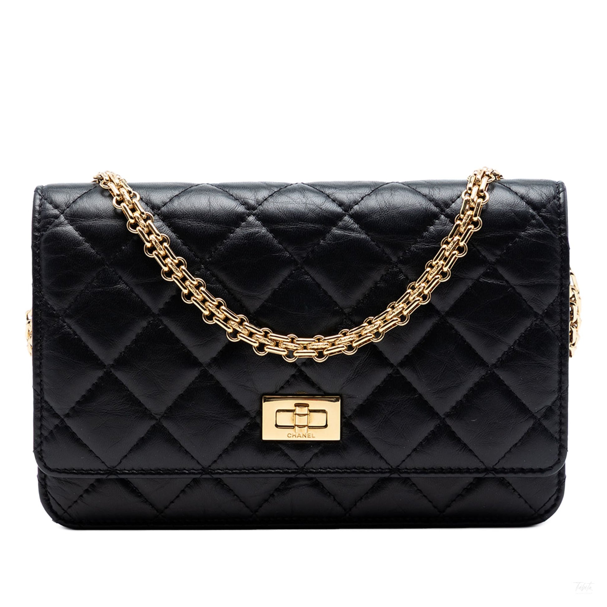 Second hand Chanel 2.55 Reissue Aged Calfskin Leather Wallet on Chain Clutch Black - Tabita Bags
