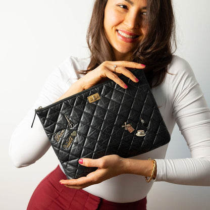 Second hand Chanel 2.55 Reissue Distressed Calfskin Leather Lucky Charm O Case Matelassè Pouch Black - Tabita Bags