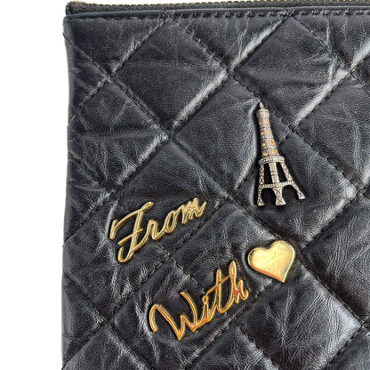 Second hand Chanel 2.55 Reissue Distressed Calfskin Leather Lucky Charm O Case Matelassè Pouch Black - Tabita Bags