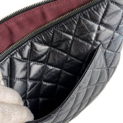 Second hand Chanel 2.55 Reissue Distressed Calfskin Leather Lucky Charm O Case Matelassè Pouch Black - Tabita Bags