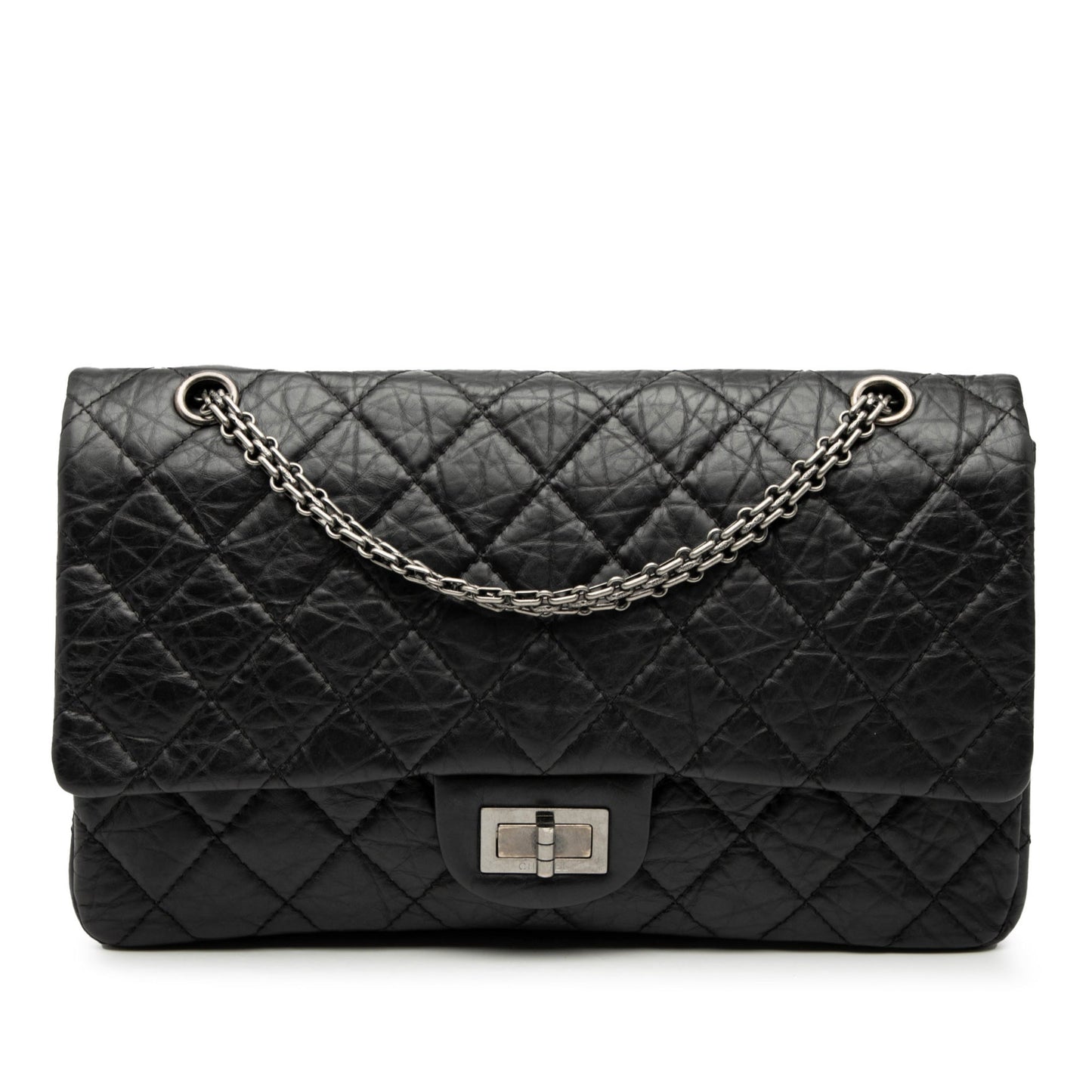 Second hand Chanel 2.55 Reissue Maxi Calfskin Leather Matelassè Flap Shoulder Bag Black - Tabita Bags