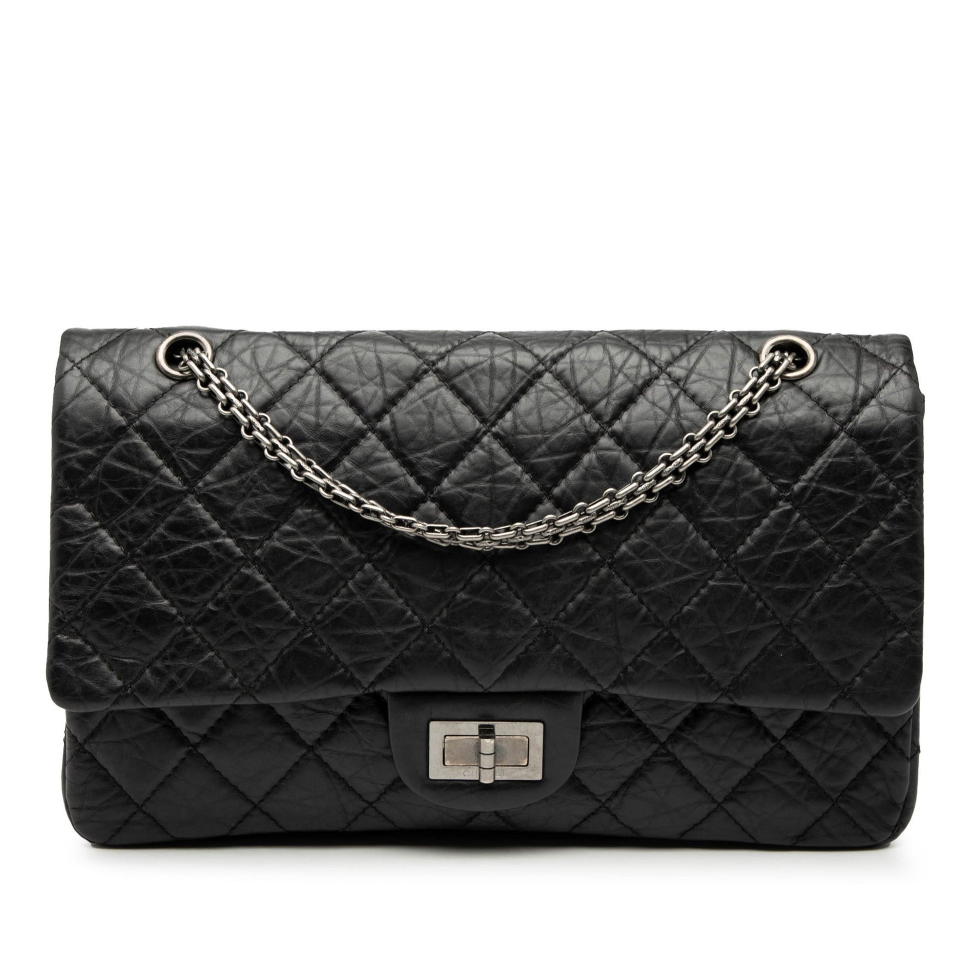 Second hand Chanel 2.55 Reissue Maxi Calfskin Leather Matelassè Flap Shoulder Bag Black - Tabita Bags