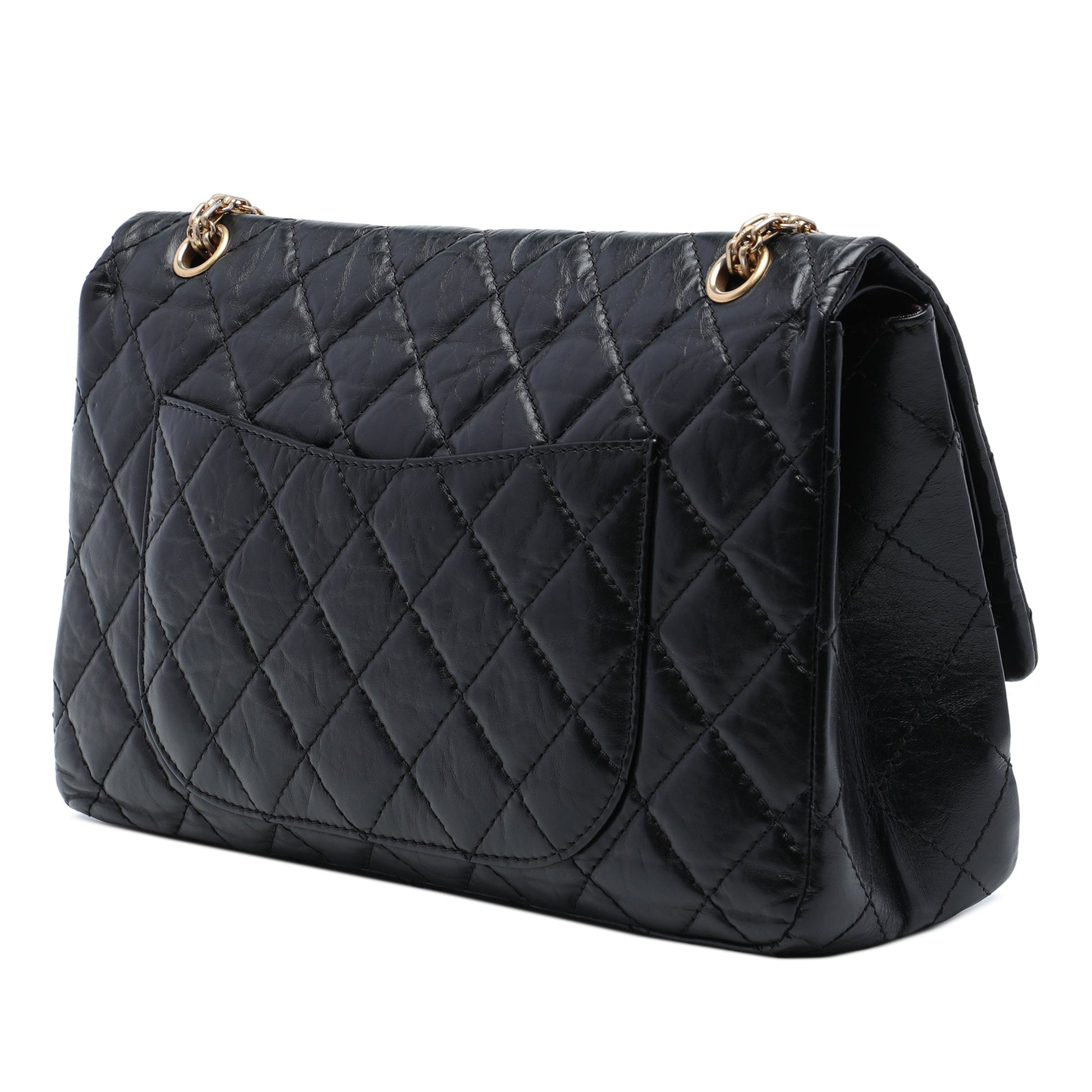 Second hand Chanel 2.55 Reissue Maxi Calfskin Leather Matelassè Flap Shoulder Bag Black - Tabita Bags