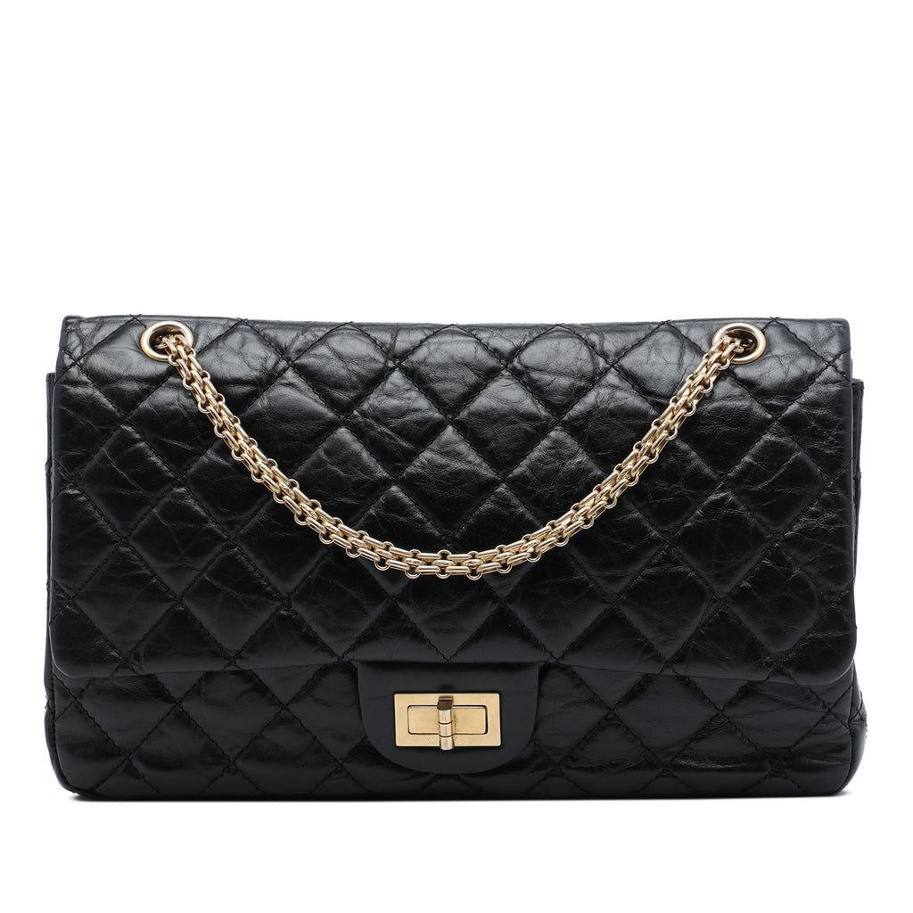 Second hand Chanel 2.55 Reissue Maxi Calfskin Leather Matelassè Flap Shoulder Bag Black - Tabita Bags