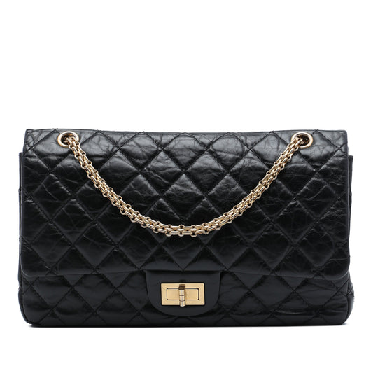 Second hand Chanel 2.55 Reissue Maxi Calfskin Leather Matelassè Flap Shoulder Bag Black - Tabita Bags