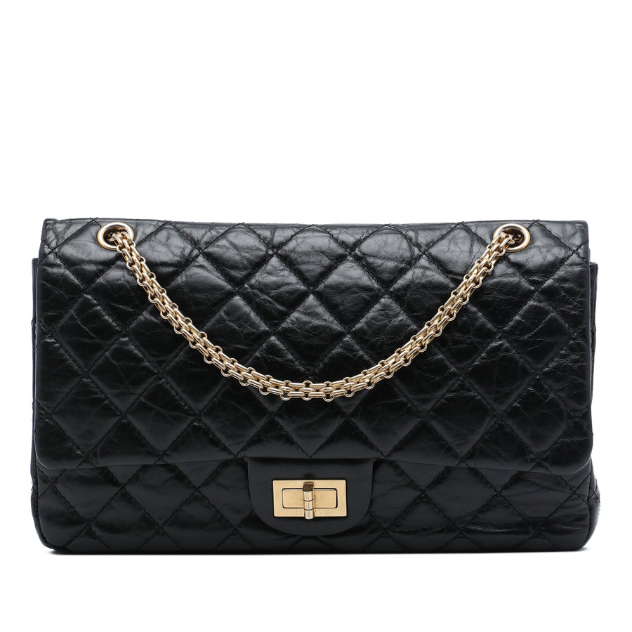 Second hand Chanel 2.55 Reissue Maxi Calfskin Leather Matelassè Flap Shoulder Bag Black - Tabita Bags