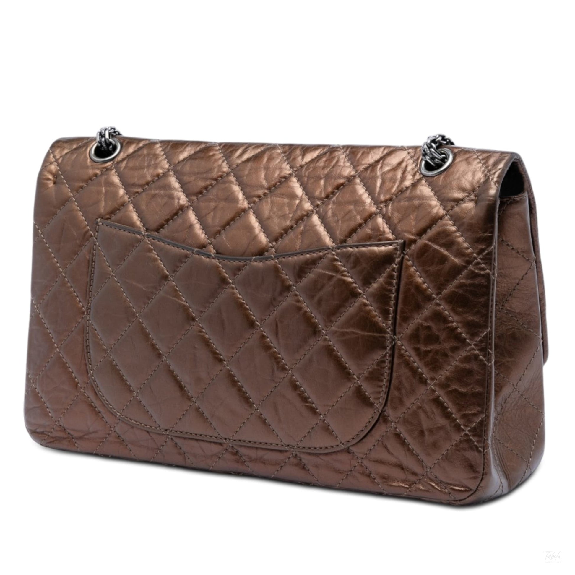 Second hand Chanel 2.55 Reissue Maxi Calfskin Leather Matelassè Flap Shoulder Bag Brown - Tabita Bags